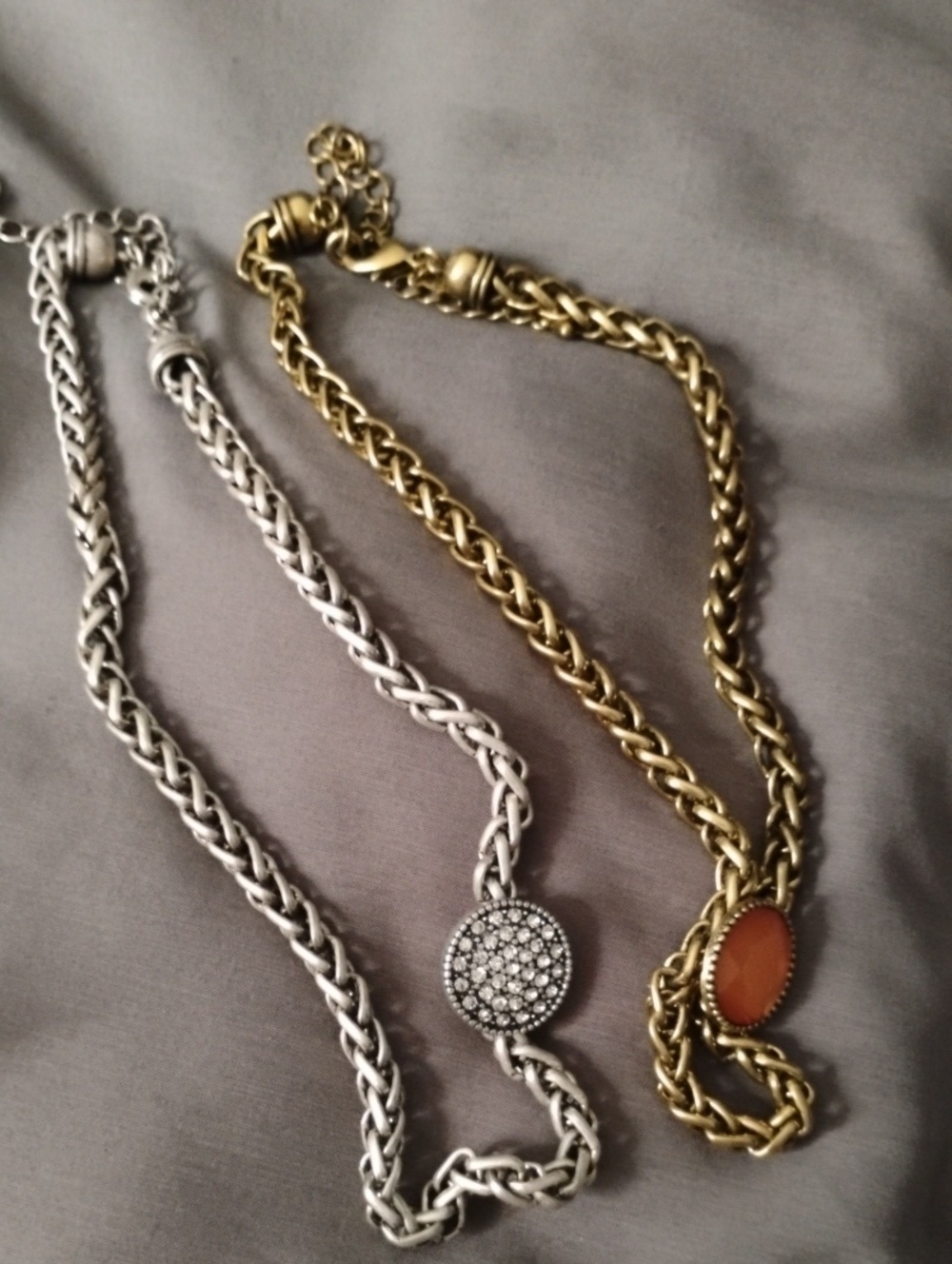 Premier Designs Gold Chain Necklace with Orange Stone & Silver Crystal Pendant